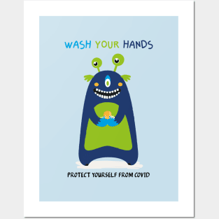 Wash your hands - happy monster Posters and Art